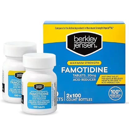 berkley jensen Maximum Strength Famotidine 20 mg, Acid Reducer Tablets, Relieves Meal-Induced Heartburn & Acid Indigestion Symptoms, All-Day Heartburn Prevention & Relief, 125 Count (Pack of 2)