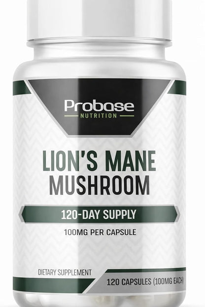 Probase Nutrition Lions Mane Mushroom Cognition | Brain Supplement, Brain Vitamins, Focus Supplement - 100mg per Capsule - 4 Month Supply 120 Count