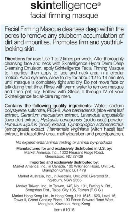 Skintelligence® Facial Firming Masque: 12-Minute Skin Firming Facial Mask for Tighter, Toned, and Smoother Appearing Skin - Deep Cleansing, Wrinkle with Aloe and Lavender Extracts (4 fl. oz.)