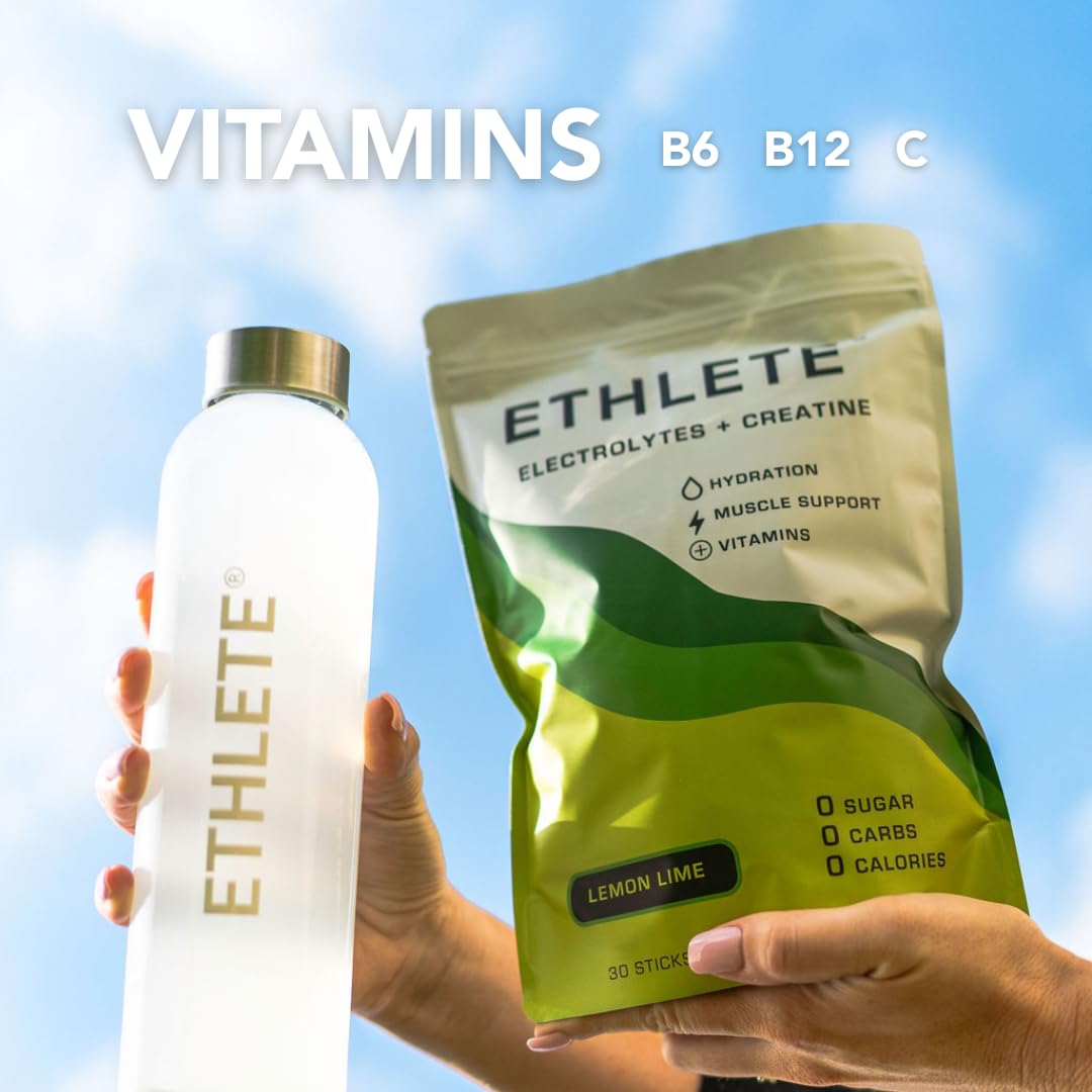 Electrolytes + Vitamins + Creatine, Powder (3-Flavors), 5g Creatine Monohydrate, with Electrolytes, Magnesium, Potassium, Vitamins B6, B12 & C (Peach Mango, Lemon Lime, Raspberry Lemon)