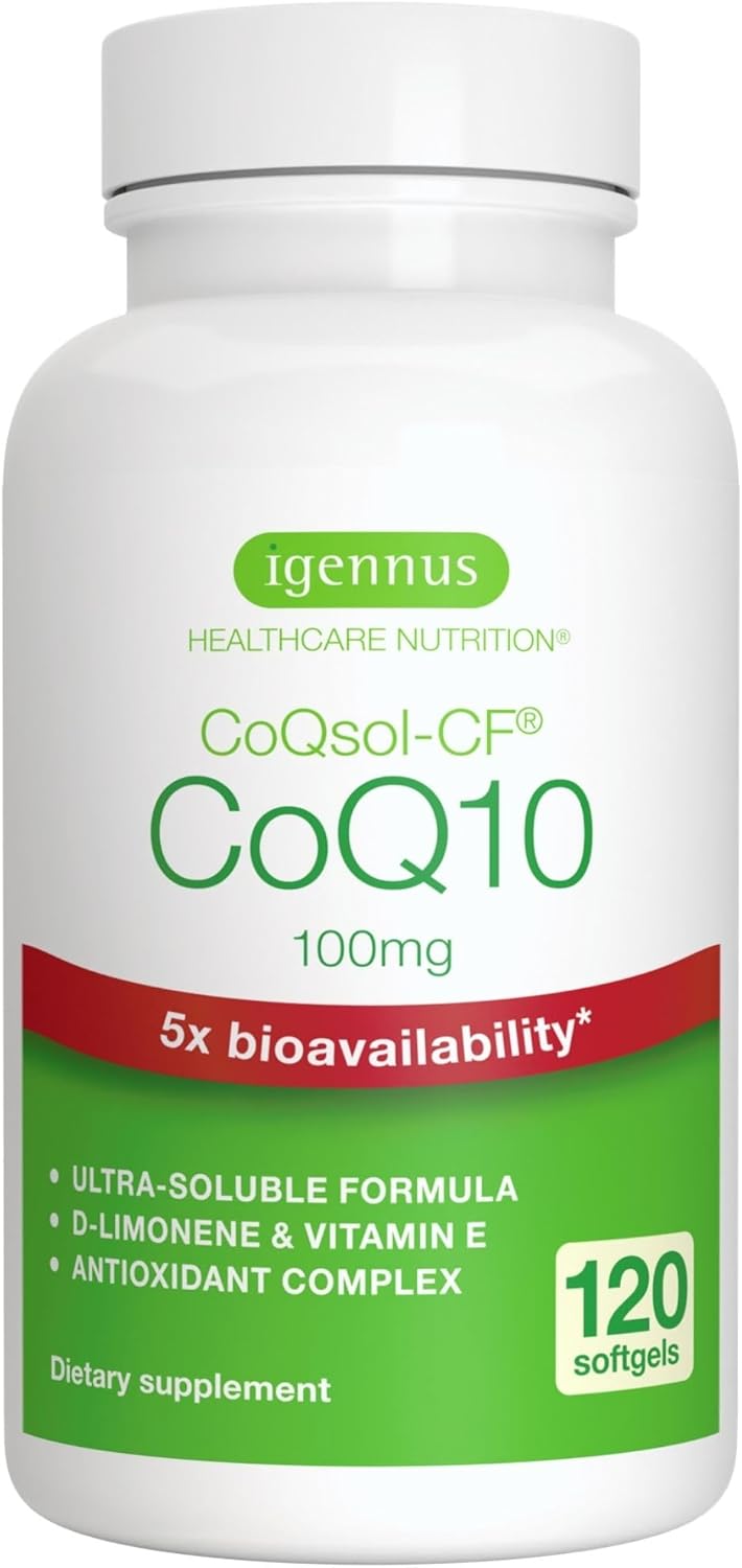 Igennus Advanced CoQ10 100mg, 5X Bioavailability CoQsol-CF Boosted with D-Limonene, 120 1-a-Day Servings, Heart & Energy, Ubiquinone Coenzyme Q10 & Vitamin E Antioxidant