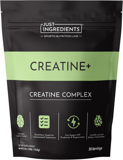 JUST INGREDIENTS Creatine Monohydrate Powder with Rejen Fulvic Mineral Complex - Supports Muscle Recovery, Energy, Strength, Cognitive Function - 30 Servings