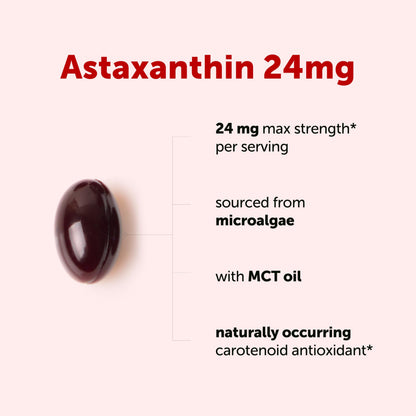 Micro Ingredients Astaxanthin 24mg with MCT Oil, 60 Softgels, 2 Month Supply | Max Strength Astaxanthin Antioxidant Supplements | Fresh Microalgae Source | Non-GMO, Gluten Free, No Soy