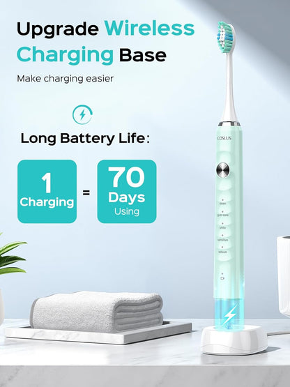 COSLUS Water Dental Flosser Tooth Pick: 10 Levels Smooth Control Portable Wireless Electric Toothbrush for Adults and Kids Rechargeable Black and Green