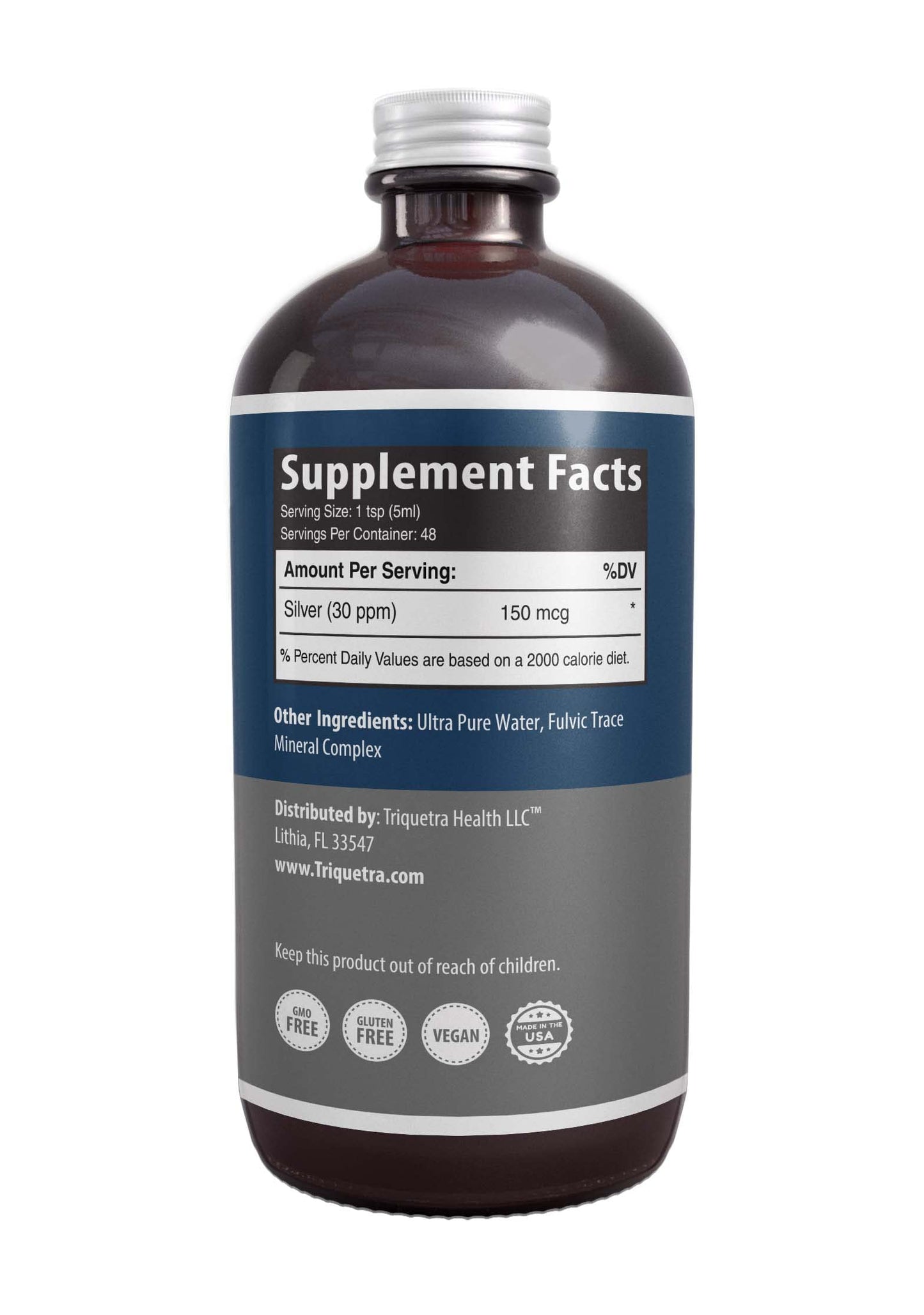 Bioactive Colloidal Silver - 8 oz, Glass Bottle, Vegan, Safe Doses with Highest Effectiveness - Nano Ions, 30 PPM - Immune Support (48 Servings)