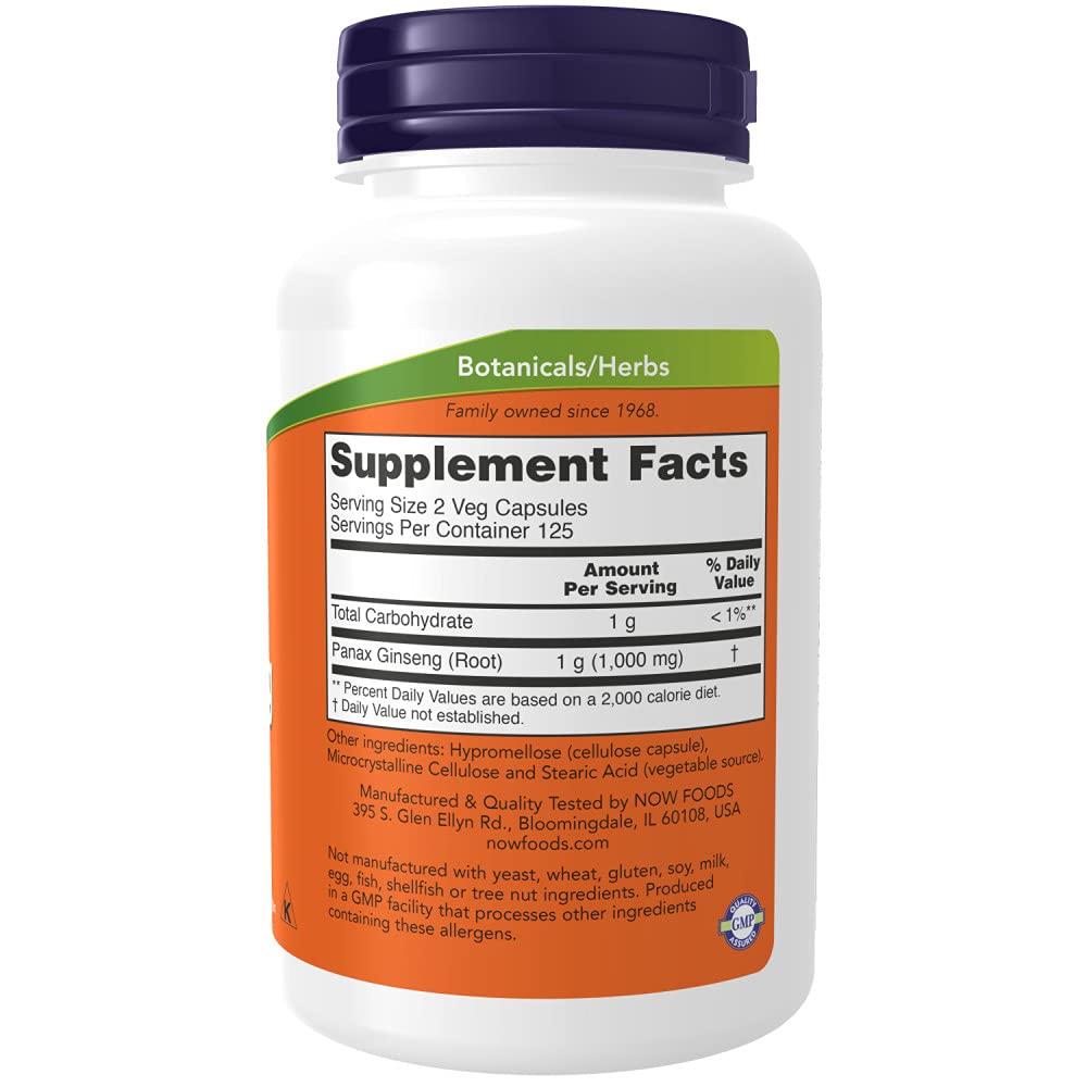 NOW Supplements, Panax Ginseng (Root) 500 mg, Adaptogenic Herb*, 250 Veg Capsules