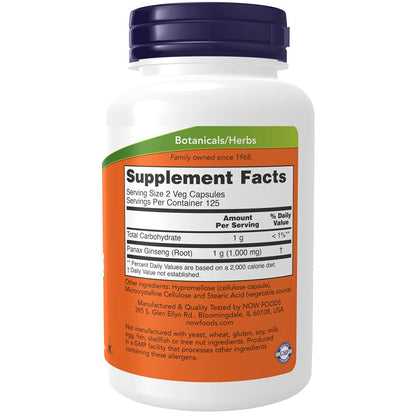 NOW Supplements, Panax Ginseng (Root) 500 mg, Adaptogenic Herb*, 250 Veg Capsules