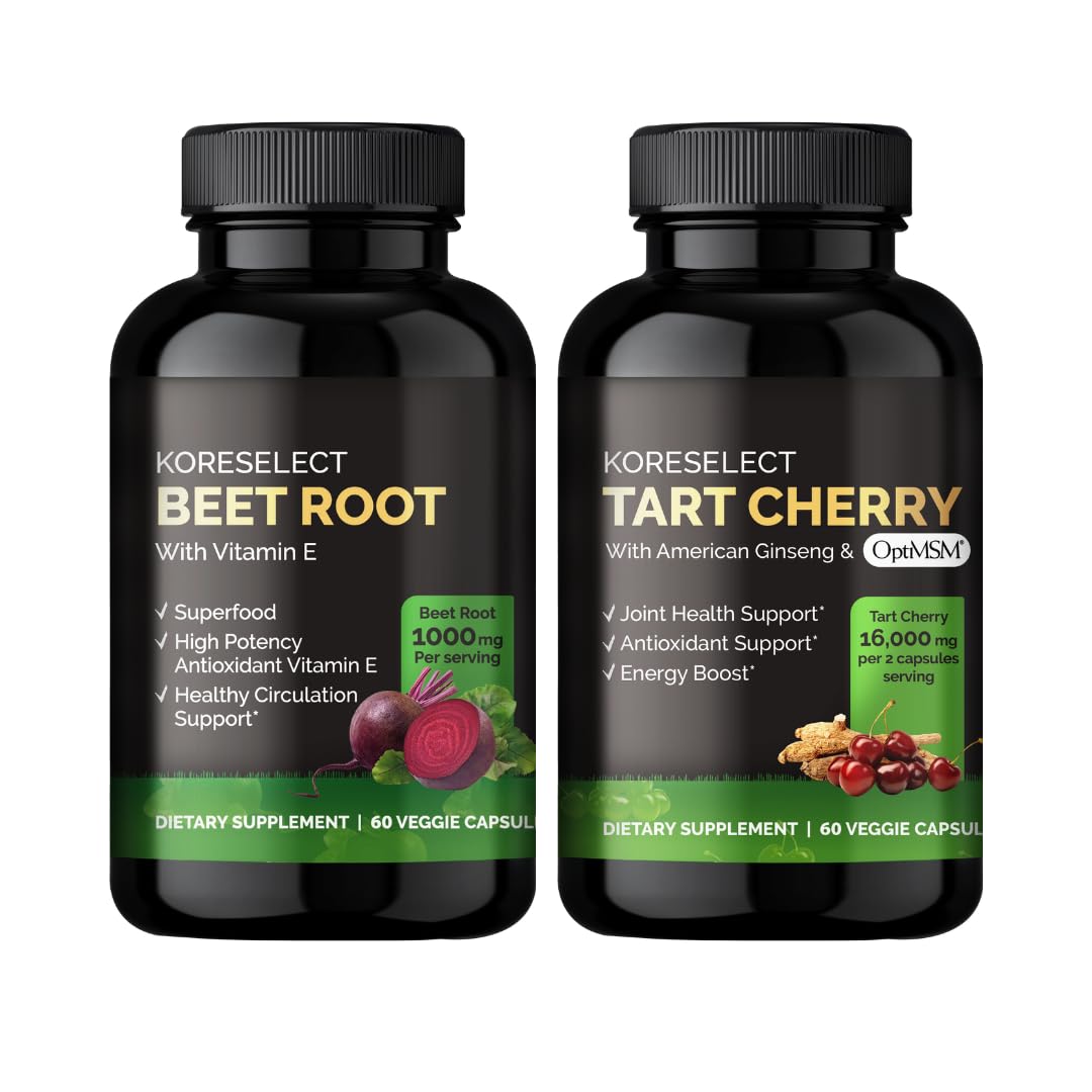 KORESELECT Beet Root & Tart Cherry Capsules 16,000mg Capsules Bundle for Nitric Oxide