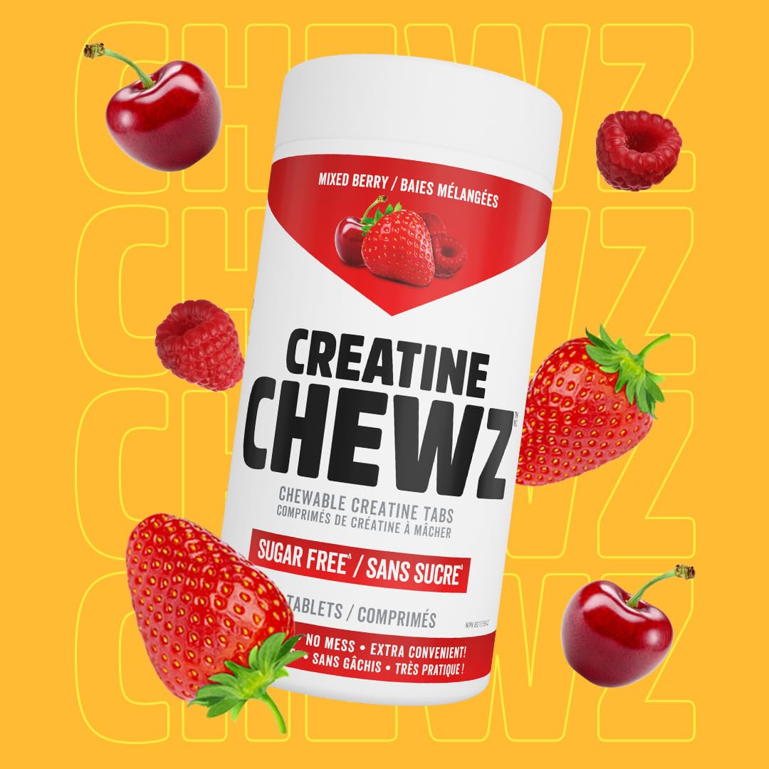 PVL Creatine Chewz – Sugar-Free Chewable Creatine Supplement for On-The-Go Use – 5g Creatine Monohydrate Per Day – Pre Workout & Muscle Recovery Support – 80 Tablets – Mixed Berry