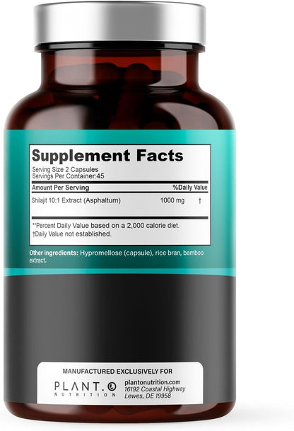 Natural Himalayan Shilajit Capsules - 10:1 Extract Maximum Potency | Fulvic Acid + 85 Trace Minerals | Energy Boost, Immune Support, Cognitive Function | 90 Veggie Pills for Men & Women
