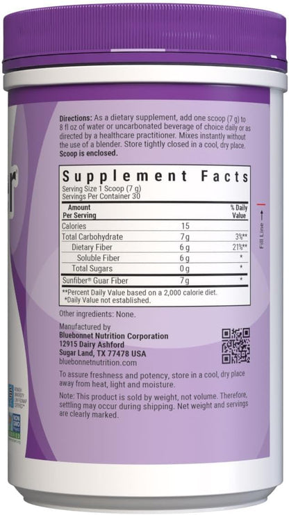 BlueBonnet Nutrition Sunfiber – 6 g of Plant Based Prebiotic Soluble Fiber – Supports Digestive Health* - Instant Dissolve – Non-GMO, Vegan, Kosher, Low-FODMAP – Unflavored, 7.4 OZ, 30 Servings