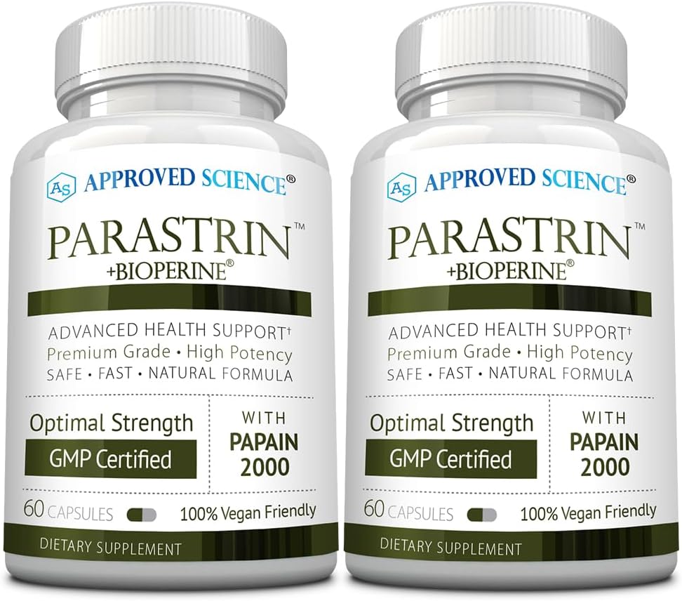 Approved Science Parastrin - Intestinal Detox Cleanse for Humans - Sweet Wormwood Capsules, Black Walnut Hull, Clove, Garlic, Pumpkin, Papain 2000, BioPerine - Men and Women - Vegan - 60 Capsules