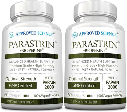 Approved Science Parastrin - Intestinal Detox Cleanse for Humans - Sweet Wormwood Capsules, Black Walnut Hull, Clove, Garlic, Pumpkin, Papain 2000, BioPerine - Men and Women - Vegan - 60 Capsules