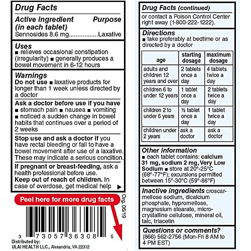 Senna Tablets 100 Ct. | Natural Vegetable Laxative [Made in USA] | Laxatives for Constipation