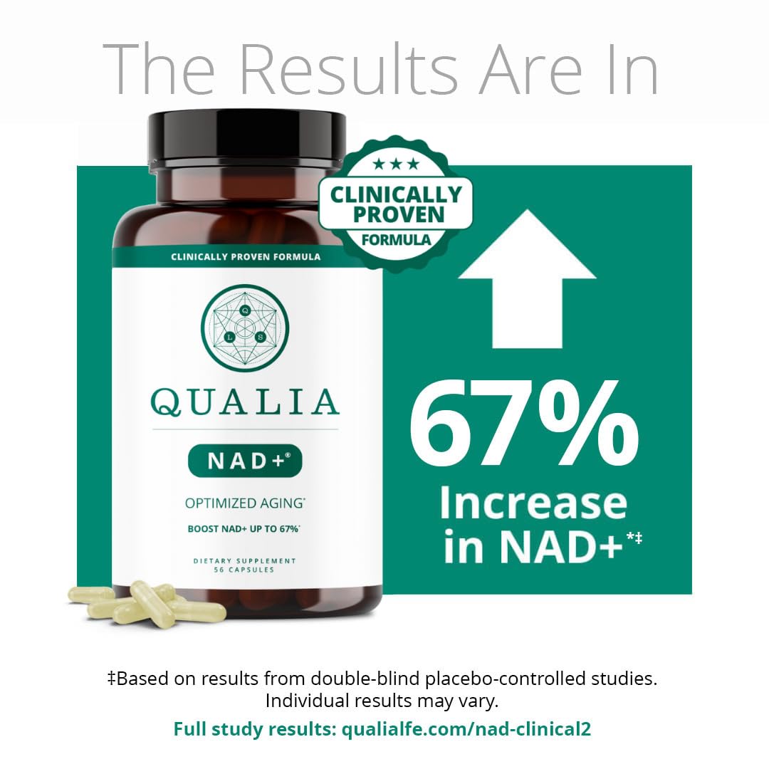 Qualia NAD Supplement — Clinically Proven to Boost NAD+ up to 67%. Optimized Aging, Energy, Focus. Elite Ingredients Nicotinamide Riboside (NIAGEN), Niacin, Niacinamide (1 Month Supply)