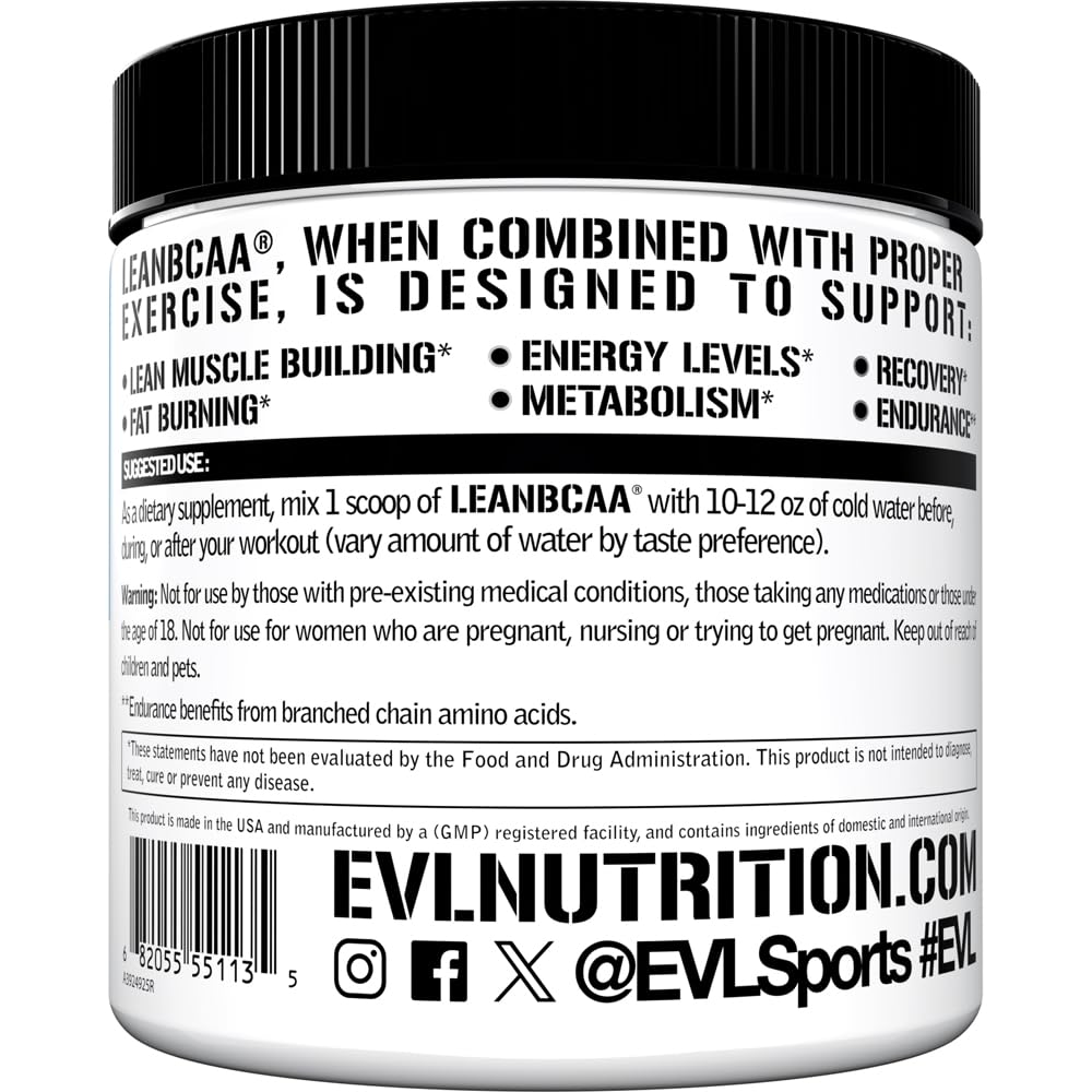 Stimulant Free Lean BCAA Powder - Evlution Nutrition BCAAs Amino Acids Powder with CLA Carnitine and 2:1:1 Branched Chain Amino Acids Supports Muscle Recovery Fat Burn and Metabolism - Fruit Punch