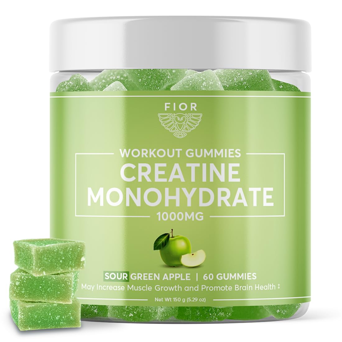 FIOR Creatine Gummy - Best Creatine Monohydrate Chewable, 60 Count, Workout 