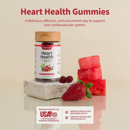 Snap Supplements Heart Health Gummies, CoQ10, Sugar-Free, 60 Vegan Gummies | Blood Circulation Supplements, Heart Health Supplements, Blood Flow Supplement, Gluten-Free, Non-GMO, Grapeseed, Blueberry