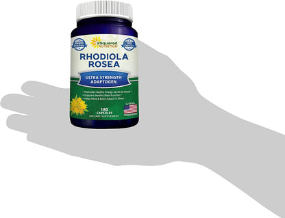 aSquared Nutrition Rhodiola Rosea Supplement 1000mg - 180 Vegan Capsules - Max Strength Rhodiola Root Extract Pills Improve Pure Energy, Brain Function & Stress Relief -Golden Root Herb Powder Tablets