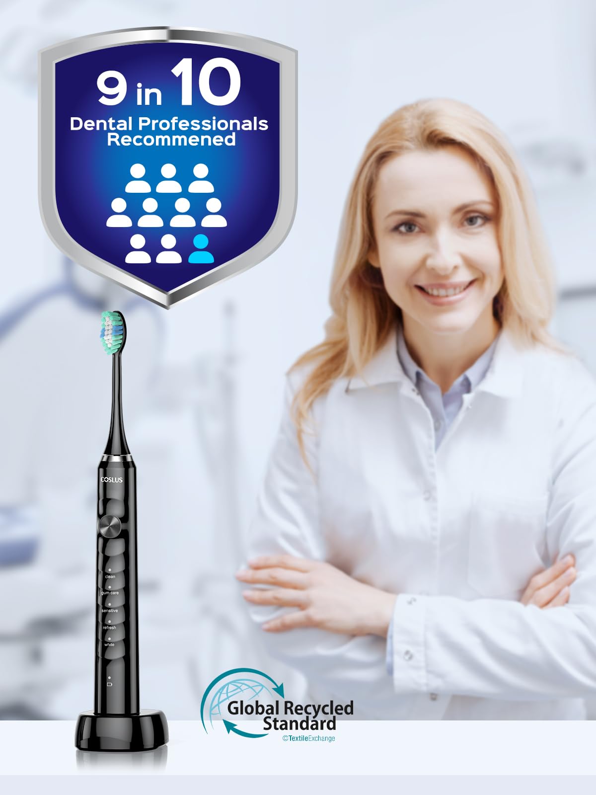 COSLUS C40 Sonic Electric Toothbrush for Adults & Family, Black, 1PC