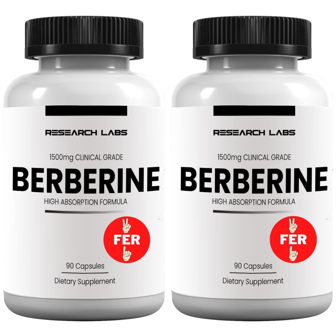 Research Labs 2 Fer 1 Ad - 1500mg Clinical Grade Berberine High Absorption Formula & BerberQuil™ Support. 180 Total Capsules. 500mg Each Capsule