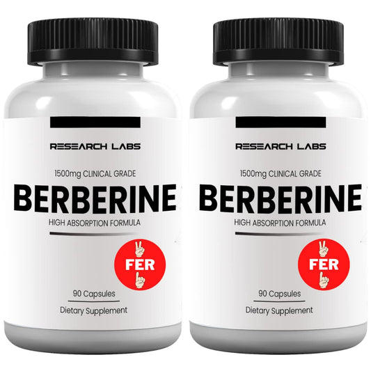Research Labs 2 Fer 1 Ad - 1500mg Clinical Grade Berberine High Absorption Formula & BerberQuil™ Support. 180 Total Capsules. 500mg Each Capsule