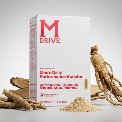 Mdrive Men's Daily Performance Booster Ashwagandha Tongkat Ali 60 Capsules | Adaptogen Fueled Ginseng Maca Vitamin D Comprehensive Health Support Vitality Stamina Stress Relief Non GMO Gluten Free