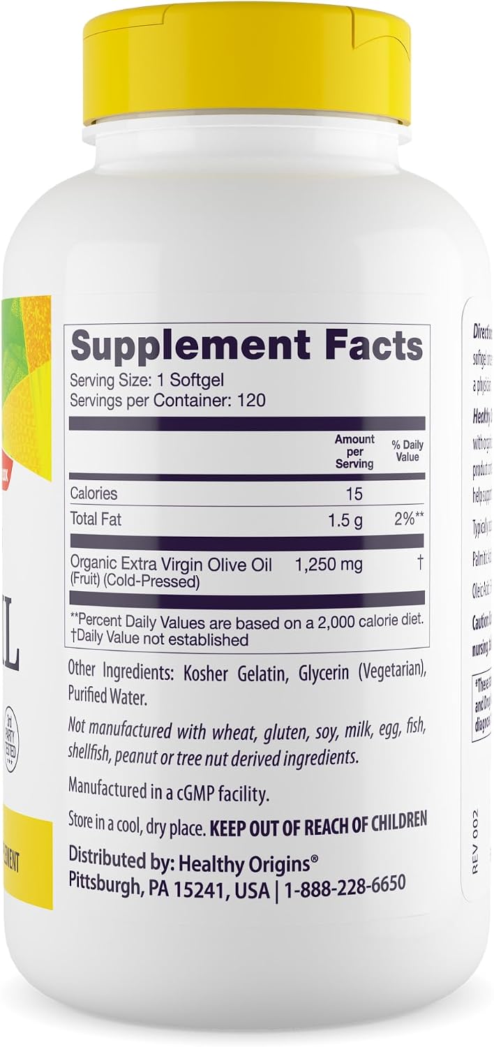 Healthy Origins Extra Virgin Olive Oil 1,250 mg, 120 Softgels