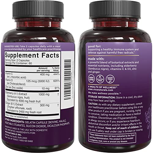Viva Naturals Elderberry with Vitamin C and Zinc for Adults - 5 in 1 Sambucus Black