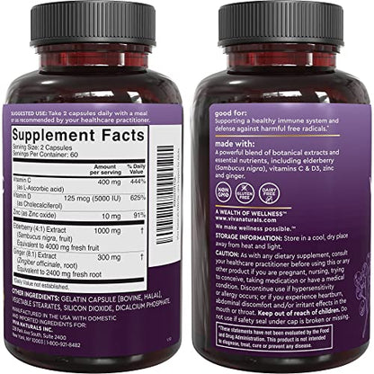 Viva Naturals Elderberry with Vitamin C and Zinc for Adults - 5 in 1 Sambucus Black