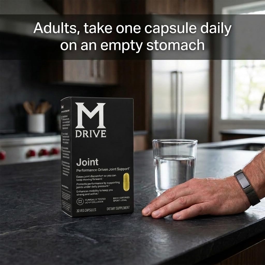 M Drive Men's Joint Support UC II Collagen Turmeric 30 Veg Capsules | Ease Discomfort Promote Flexibility Active Mobility Hyaluronic Acid Boswellia Bromelain Sport Legal Non GMO Gluten Free