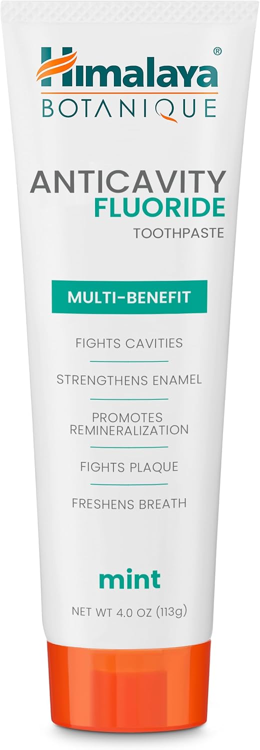 Himalaya Botanique Anticavity Fluoride Toothpaste, Fluoride with Multi-Benefit Support, Fights Cavities, Strengthens Enamel, Promotes Remineralization, Mint Flavor, 4 oz.