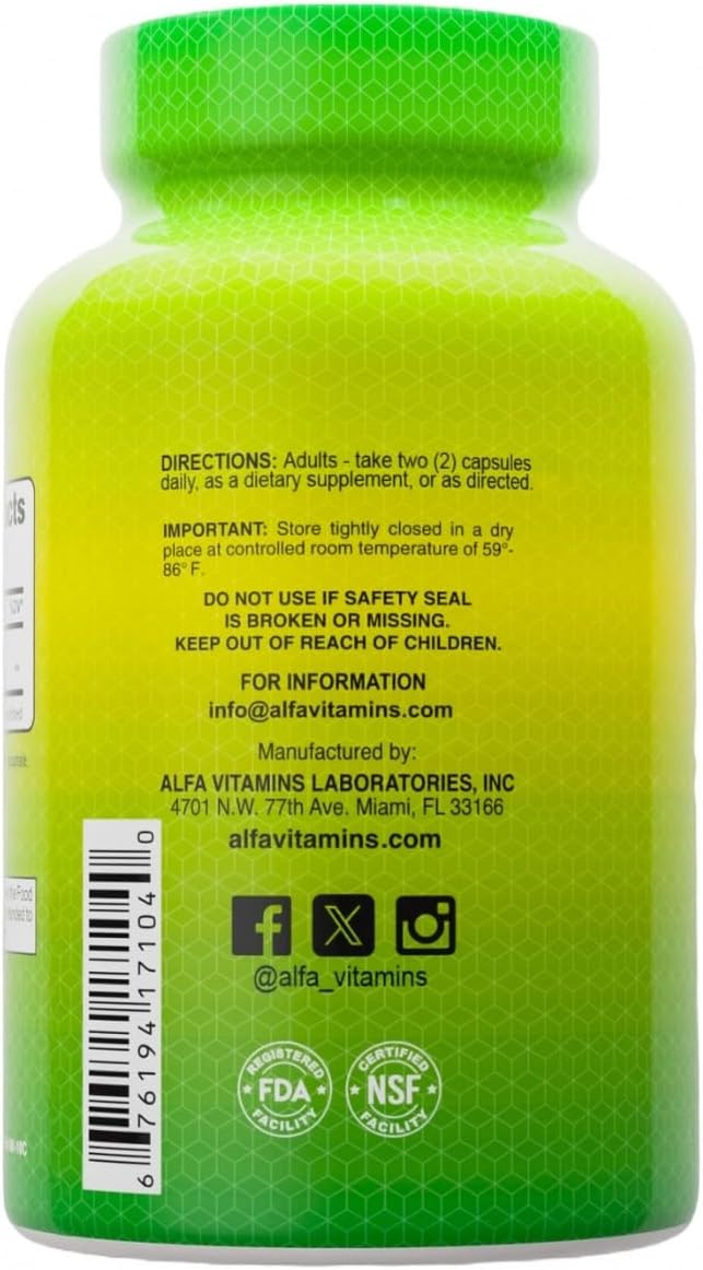 ALFA VITAMINS Kelp Supplement, 600mg of Natural Seaweed Kelp (Ascophyllum Nodosum), Rich in Iodine & Fucoidan, Supports Thyroid & Metabolic Function, Daily Vitamins for Wellness, Non GMO, 60 Tablets