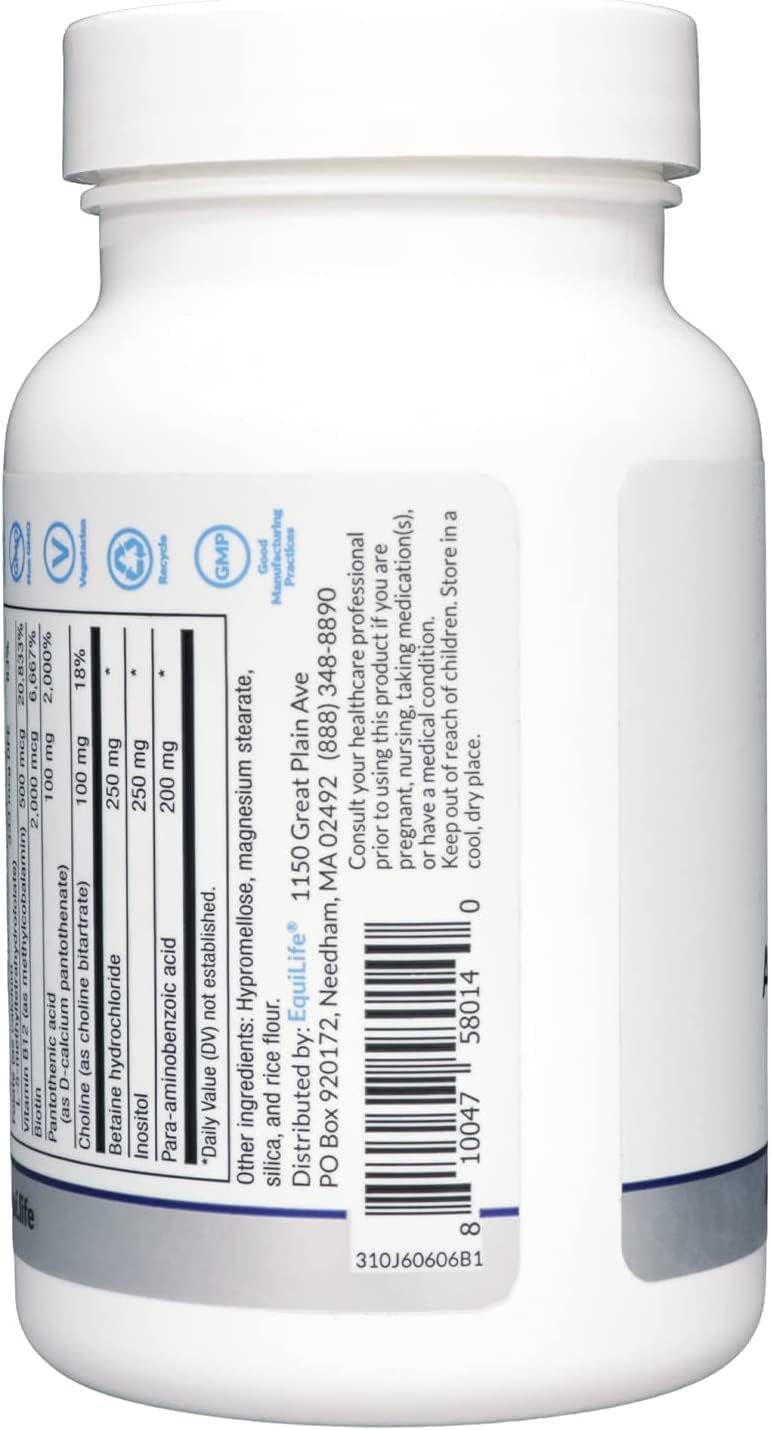 Equilife Activated B Complex Methylated Vitamin B Supplement, 60 Capsules | Biotin | Inositol | B12 & B6 | Supports Heart Health, Energy, Nervous System Function & Mood | Gluten Free | Vegan | Non-GMO