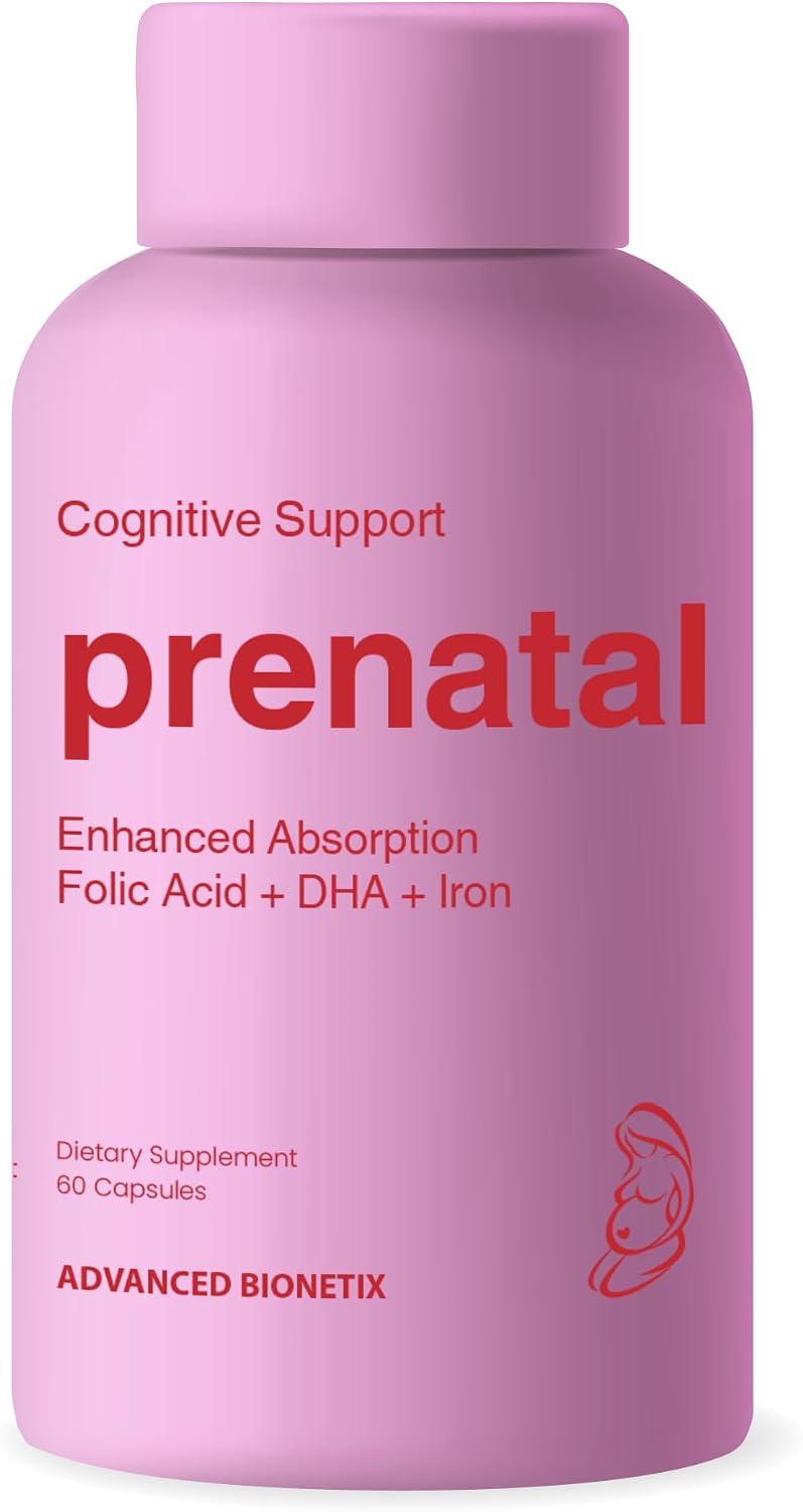 Advanced Bionetix Bio-Available Prenatal Vitamins for Women, Natural Methylated Folate Folic Acid, DHA Omega 3. Multivitamin Pre, During & Post Pregnancy