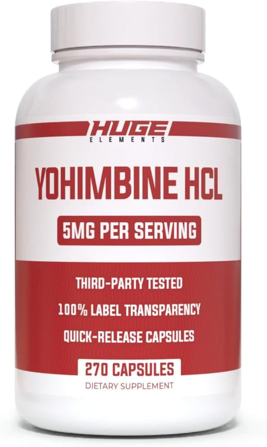 Huge Supplements Yohimbine HCl 5mg, Third Party Tested, Fat Loss & Energy Support, Advanced Performance Formula for Body Recomposition - 270 Veg Capsules