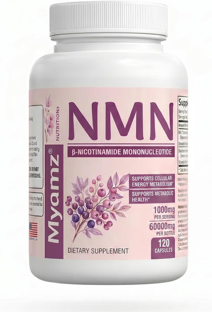 NMN Supplement 500mg Per Capsule, 120 Capsules, Non-GMO, Enhanced Absorption, Supports Daily Energy Metabolism & Skin Radiance, per Bottle is 60,000mg