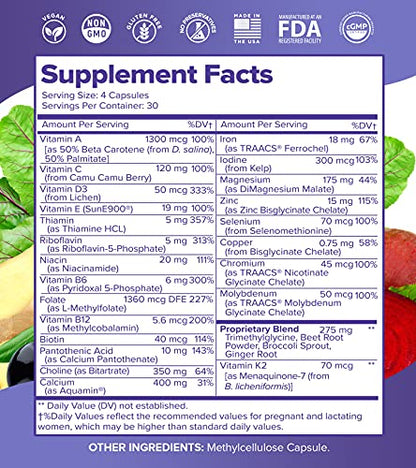 VitaminIQ Whole Food Prenatal Vitamins (120 Capsules) Natural Support for Maternal and Fetal Health