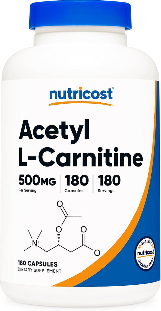 Nutricost Acetyl L-Carnitine (ALCAR) 500mg, 180 Capsules | GMO-Free and Gluten Free, 180 Servings