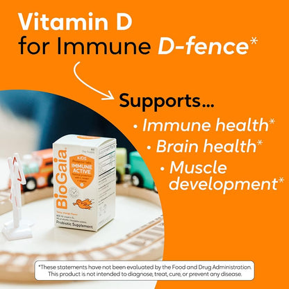 BioGaia Immune Active Kids Probiotic + Vitamin D | Immune & Digestive | Pediatrician-Recommended | Supports Immune Health | Promotes Digestive Health & Regularity | with Vitamin D | 60 Day Supply