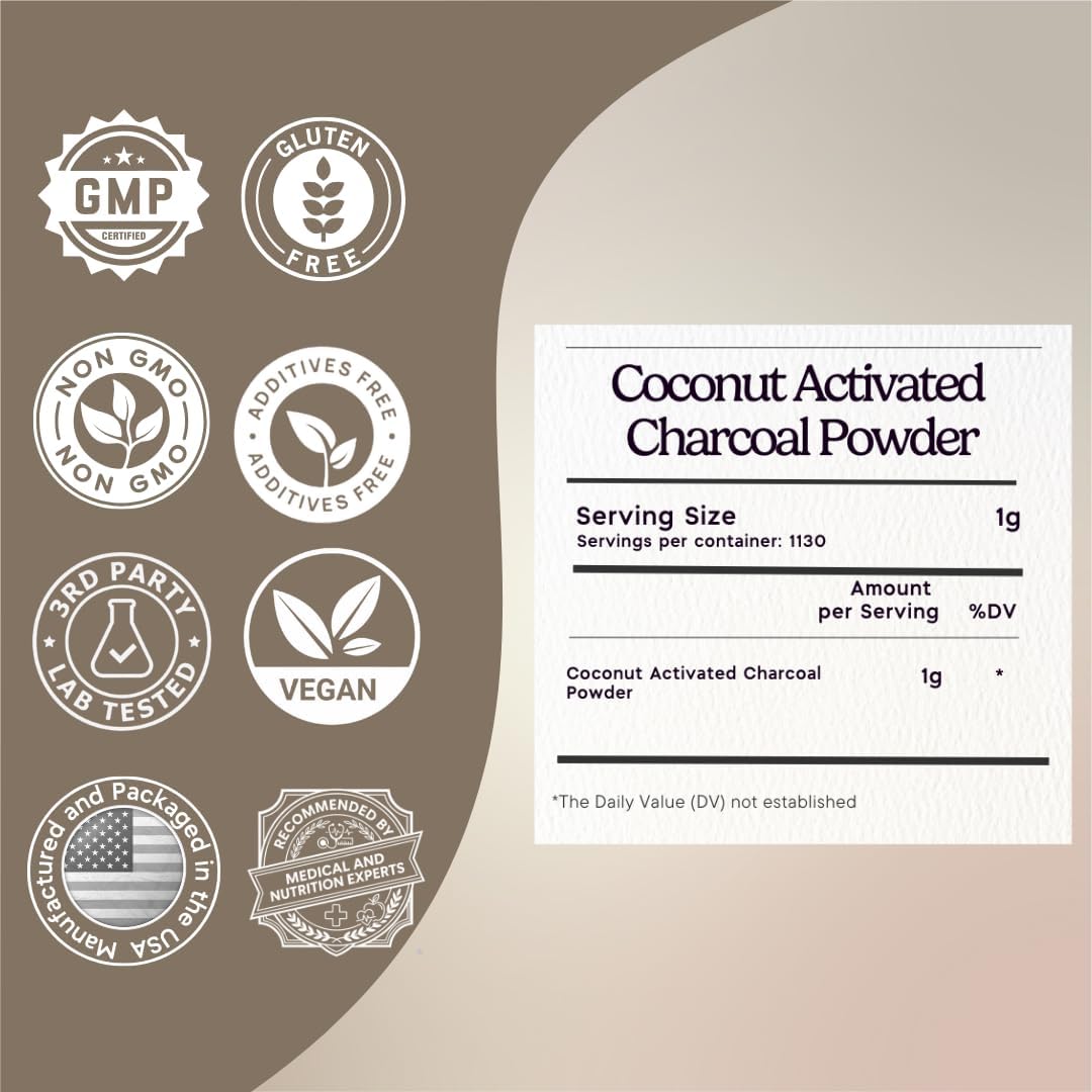 Zen Principle Coconut Activated Charcoal Powder. Whitens Teeth, Rejuvenates Skin and Hair, Supports Better Digestion. USA-Owned Producers, 2.5 lb