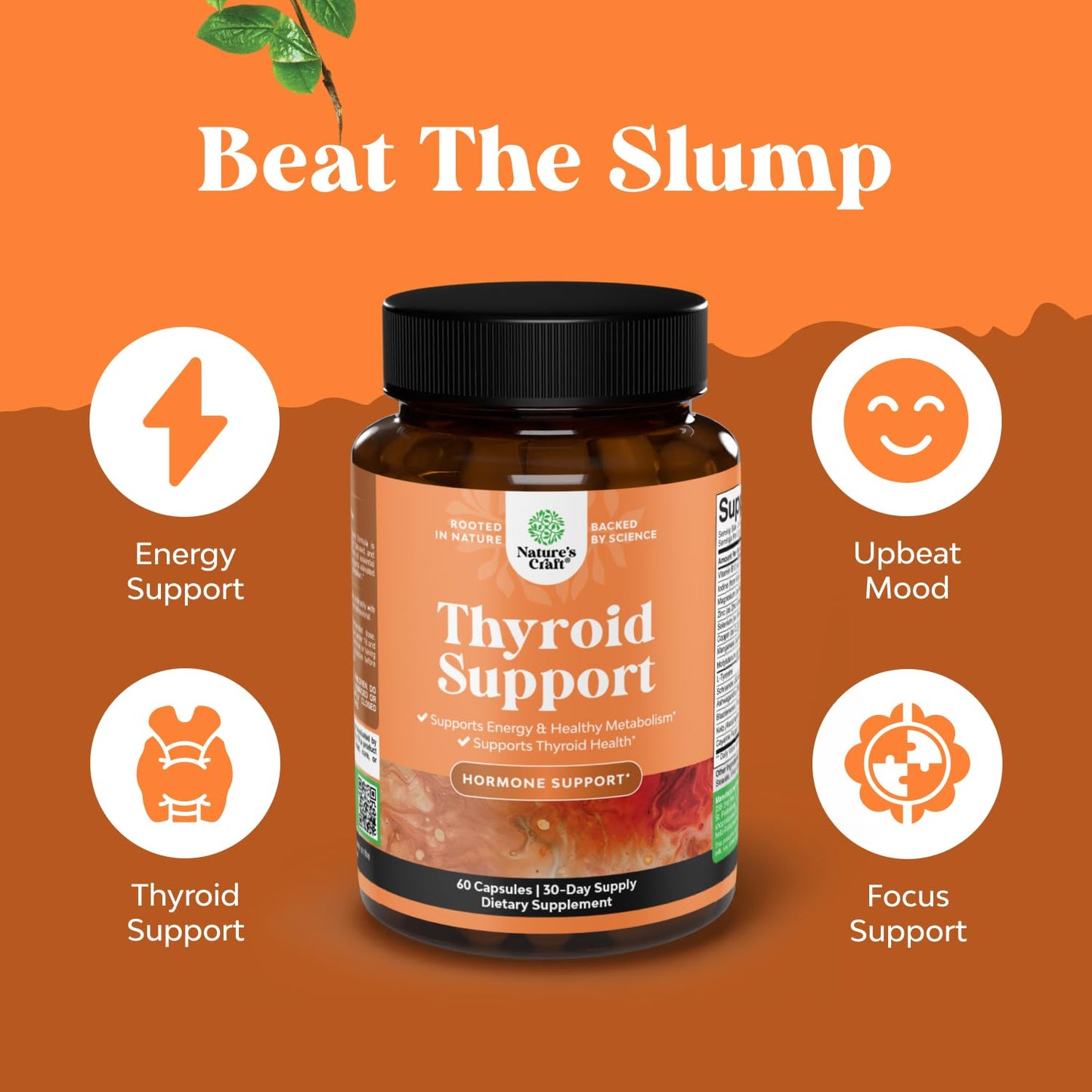 Natures Craft Herbal Thyroid Support Complex - Potent Kelp Iodine Supplement with L Tyrosine, Bladderwrack, Selenium & Ashwagandha for Hormone Balance - Mood & Energy Dietary Pills - 60 Count