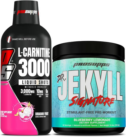 ProSupps L-Carnitine 3000 Stimulant Free Liquid Shots (31 Servings, Dragon Fruit) and Mr. Hyde Signature Series Pre-Workout Energy Powdered Drink (30 Servings, Blueberry Lemonade) Bundle