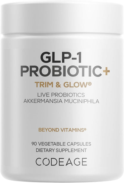 Codeage GLP-1 Probiotic+ - Live Probiotics Akkermansia, Clostridium, Bifidobacterium, Chicory Inulin Probiotic, Prebiotics & Postbiotics Supplement - 500 Million AFU, 3-Month Supply - 90 Capsules