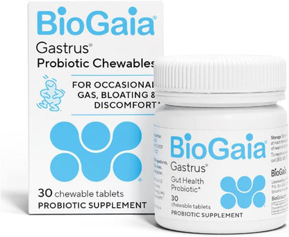 BioGaia Gastrus L reuteri Probiotic | 35 Years of Clinical Gut Research | L reuteri 6475 + 17938 Probiotics | Ease Gut Discomfort, Gas & Bloating | Promotes a Healthy Gut & Microbiome | 30 Chewables