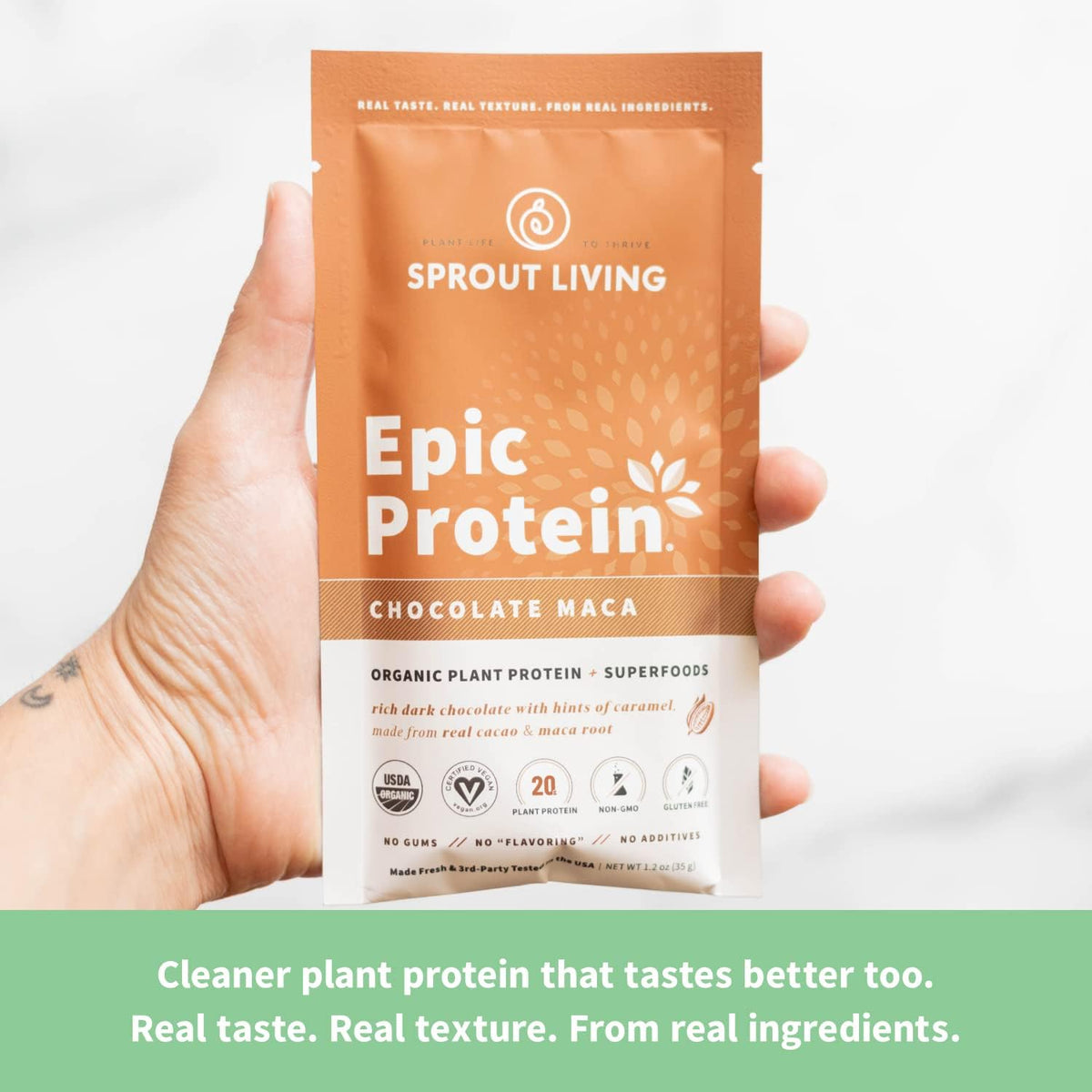 Sprout Living Epic Protein Bundle - Chocolate Maca & Vanilla Lucuma (20g Organic Plant-Based Protein Powder, Vegan, Gluten Free, Superfoods) | 2lb, 24 Servings