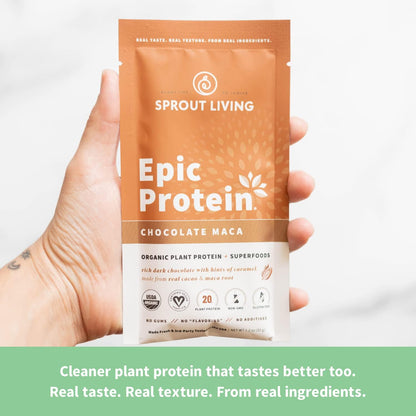 Sprout Living Epic Protein Bundle - Chocolate Maca & Vanilla Lucuma (20g Organic Plant-Based Protein Powder, Vegan, Gluten Free, Superfoods) | 2lb, 24 Servings