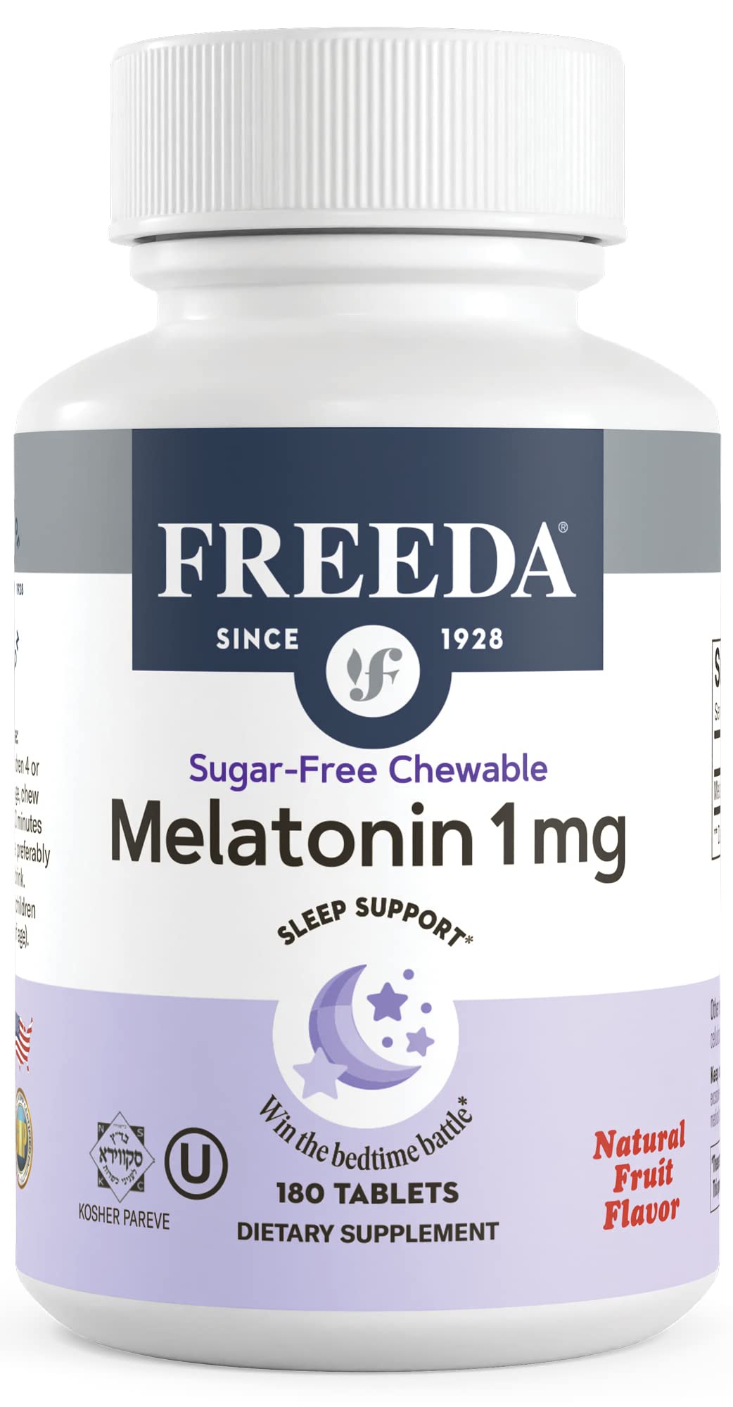 FREEDA Melatonin 1mg - Natural Fruit Flavor - 90 Chewable Tablets | Sugar-Free Melatonin Tablets - Non-Habit Forming - Vegan, Gluten-Free, Kosher, Safe for Adults and Kids 3+ - Made in USA