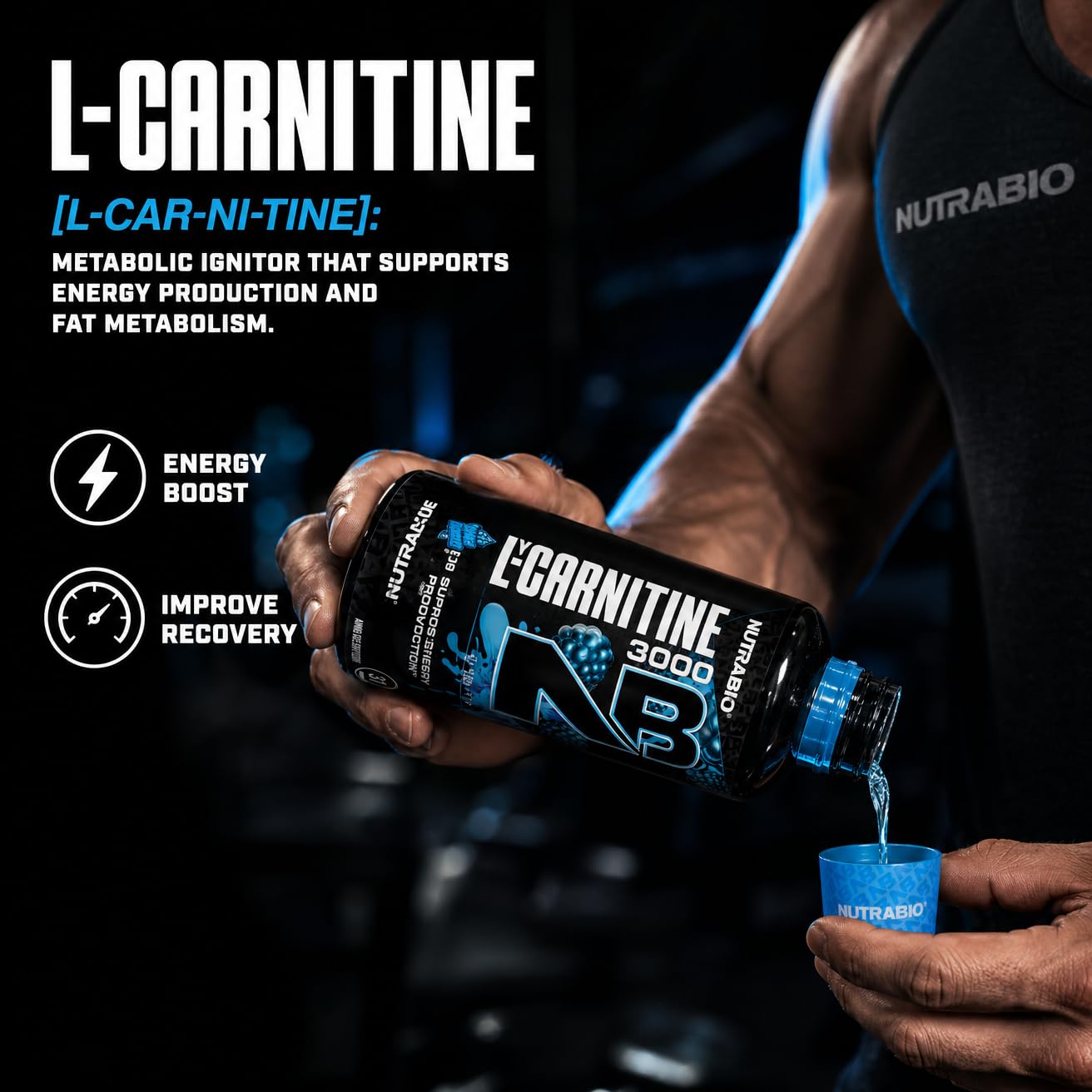 NutraBio – L-Carnitine Liquid Shots – 3000mg, (Green Apple) – 10mg of Vitamin B-5 – Zero Carbs & Sugars – Energy Production – Muscle Recovery