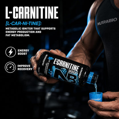 NutraBio – L-Carnitine Liquid Shots – 3000mg, (Green Apple) – 10mg of Vitamin B-5 – Zero Carbs & Sugars – Energy Production – Muscle Recovery